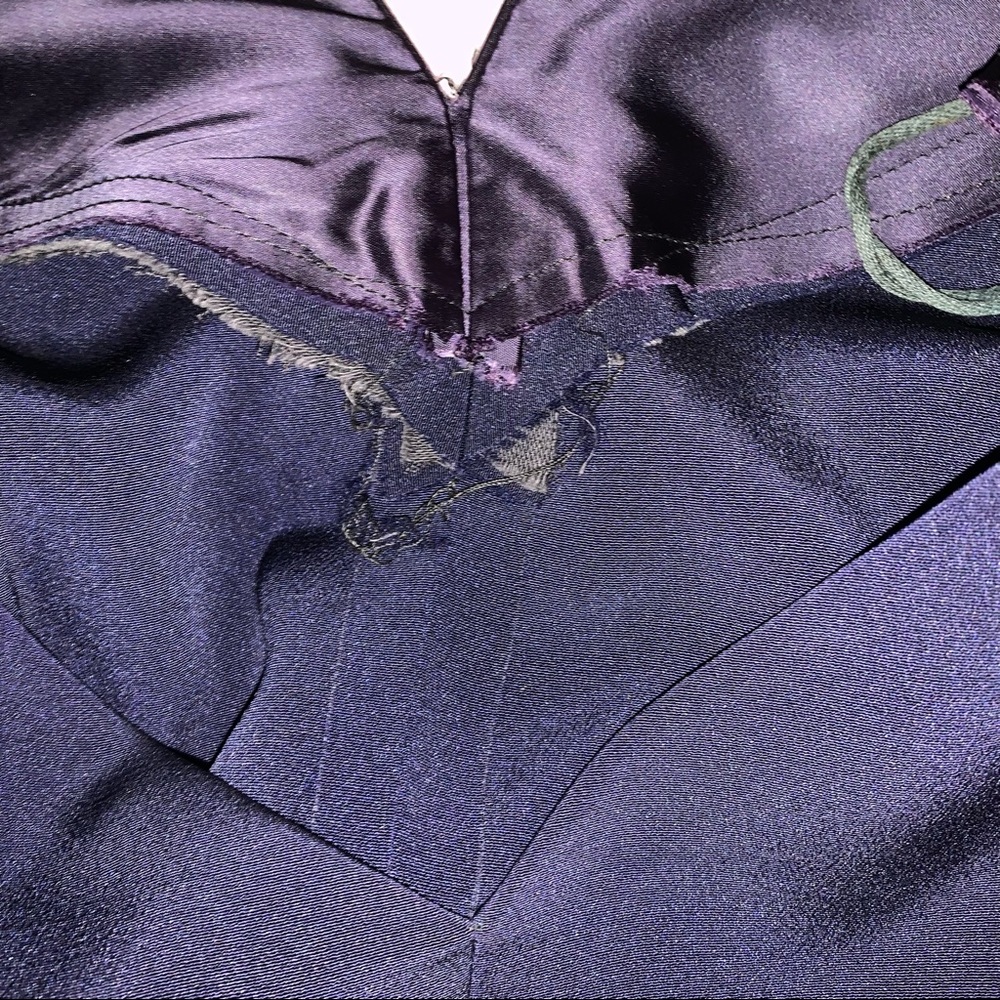 1950s Blue Crape Dress with Satin/rhinestone, Sz M - Picture 10 of 13